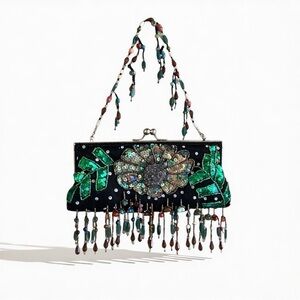 Antique Style Handbag Multicolor Artisan Boho Beaded Fringed